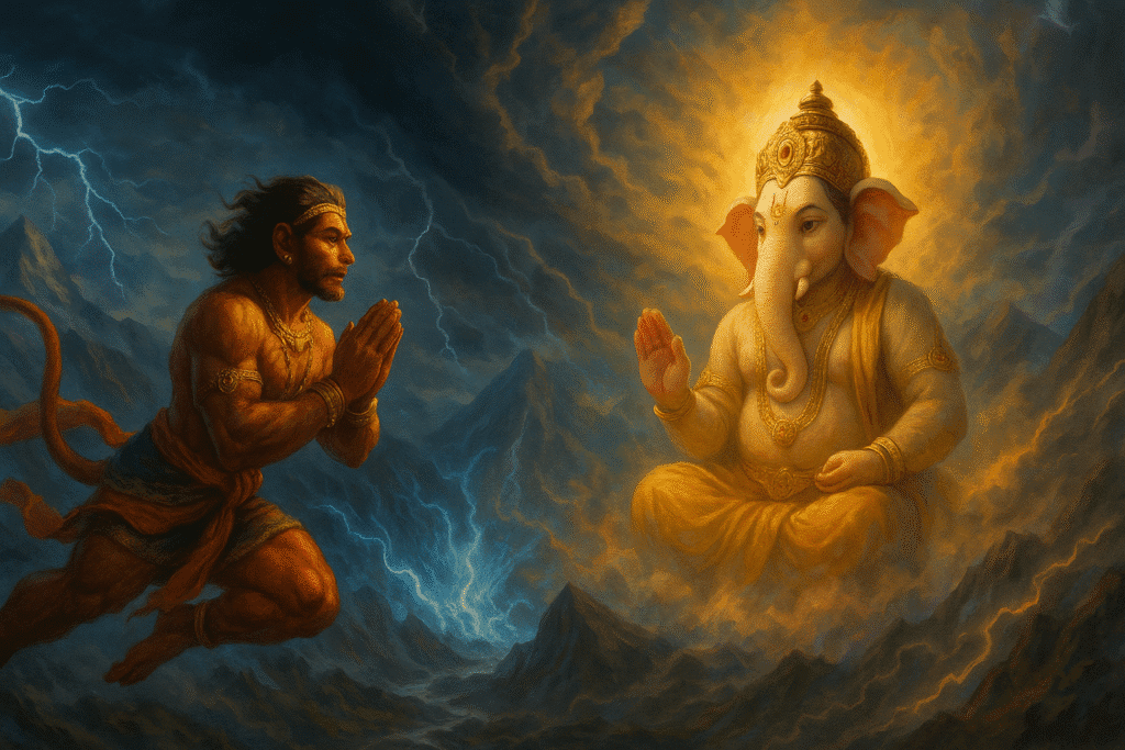 hanuman ji and ganesh ji give blessing to each other
