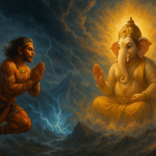 hanuman ji and ganesh ji give blessing to each other
