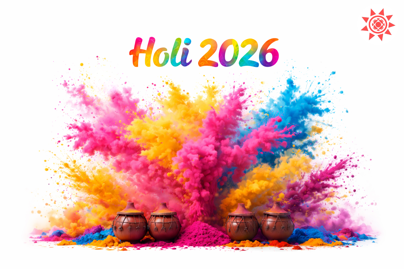 Holi 2026 Holi 2026 colorful powder splash with clay pots and vibrant gulal celebrating the Indian festival of colors Holi